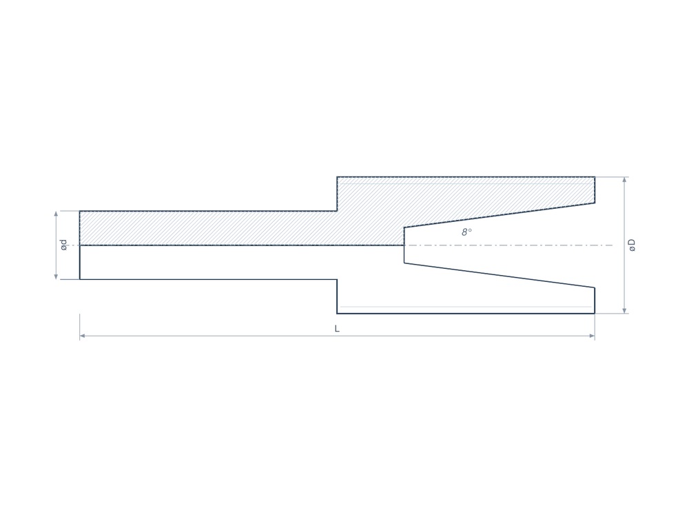Collet chuck adapter, technical drawing: straight shank, 8 degree ER seat and nose